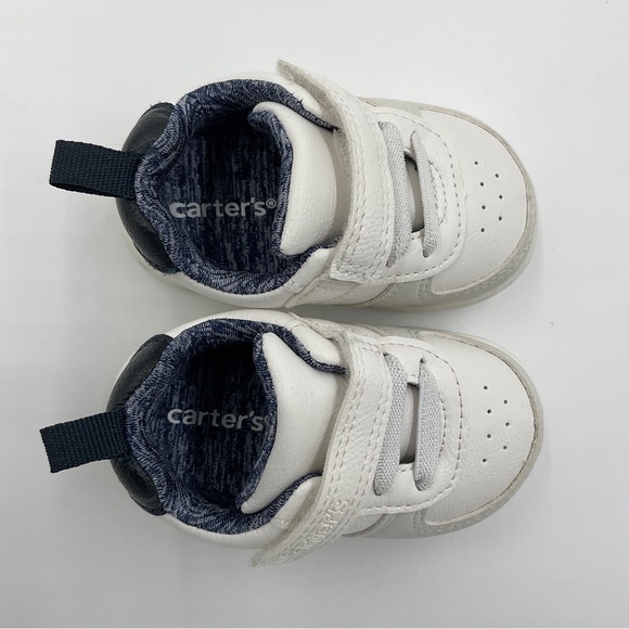 Carter’s Baby Every Step Sneakers White Faux Leather Blue Inside Velcro Size 3M - Picture 12 of 16